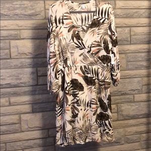 Neutral tone tropical long sleeve dress